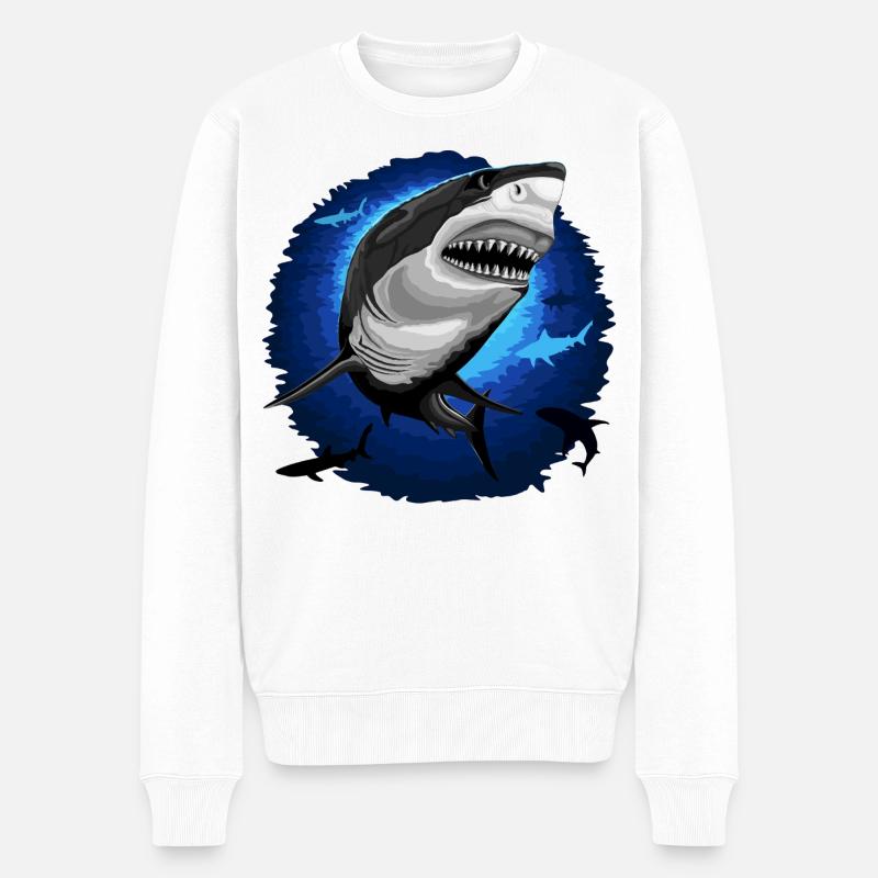 Hai-Angriffs-Kiefer im tiefblauen Ozean - Männer Premium Bio Pullover - Weiß