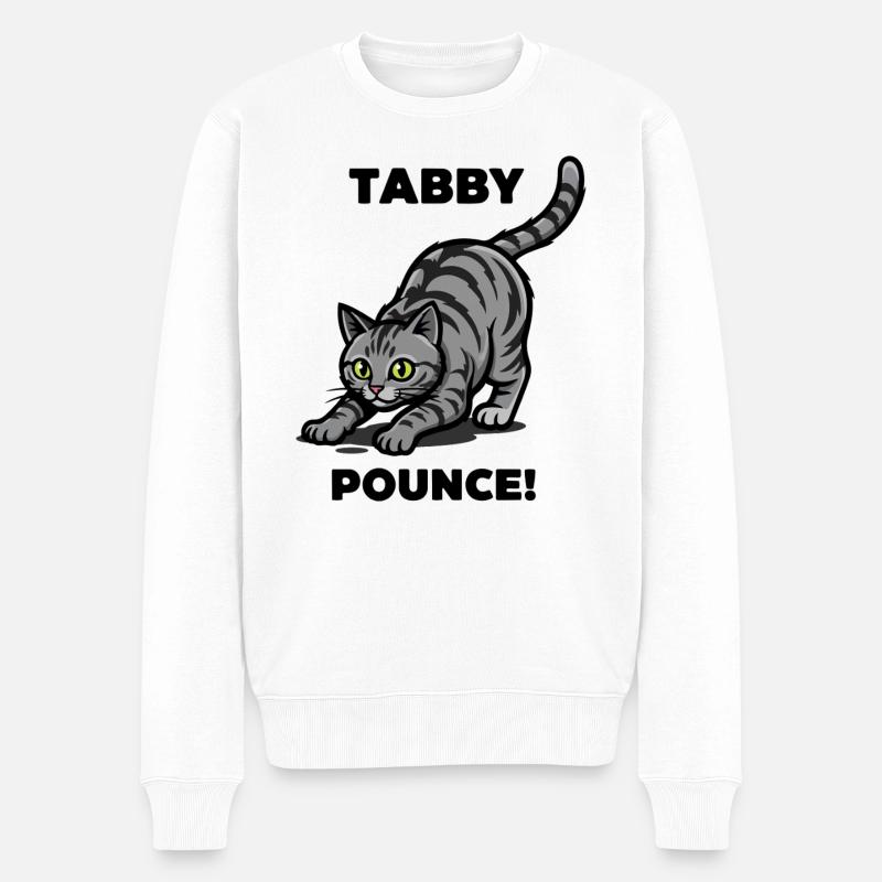Tigerkatze Tabby springt Katzenjagd - Männer Premium Bio Pullover - Weiß