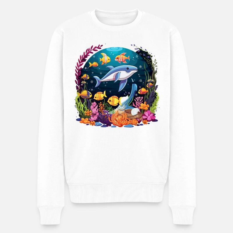 Unterwasser-Delfin im Korallenriff - Männer Premium Bio Pullover - Weiß