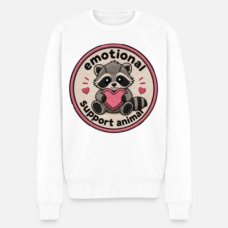 Kuscheltier-Waschbär Herzmotiv - Männer Premium Bio Pullover - Weiß