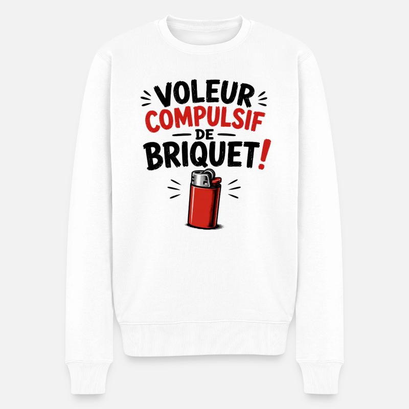 Voleur Compulsif de Briquet ! - Pull Premium bio Homme - blanc