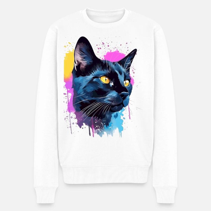 Bunte Bombay-Katzengesicht-Splash-Kunst - Männer Premium Bio Pullover - Weiß