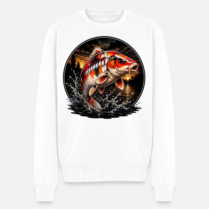 Rot-Weiß-Koi-Karpfen-Sonnenuntergangsdesign - Männer Premium Bio Pullover - Weiß