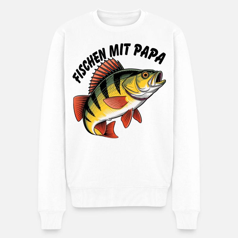 Fischen mit Papa - Männer Premium Bio Pullover - Weiß