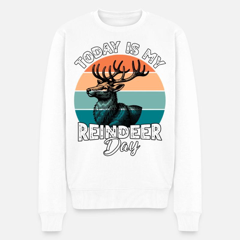 Rentier Reindeer - Männer Premium Bio Pullover - Weiß