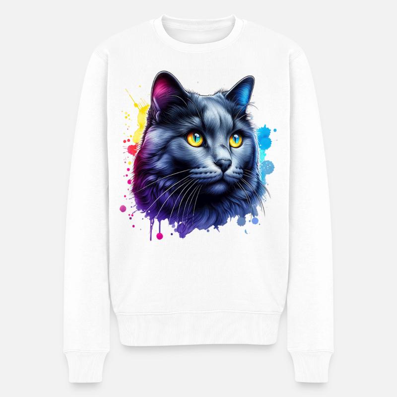 Motif du chat bleu russe - Pull Premium bio Homme - blanc