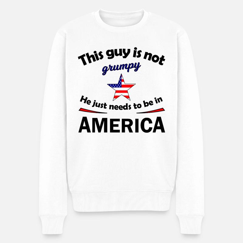 Grumpy Star mit US Flaggenstern - Männer Premium Bio Pullover - Weiß