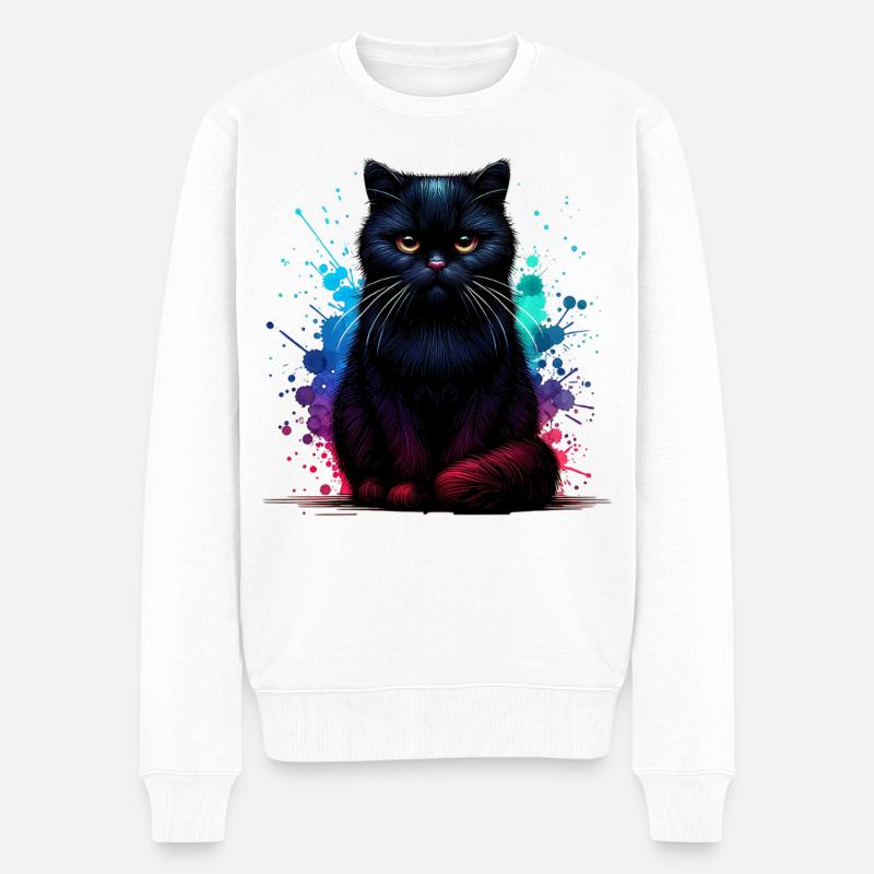 Schwarze Katze Geschenk - Männer Premium Bio Pullover - Weiß