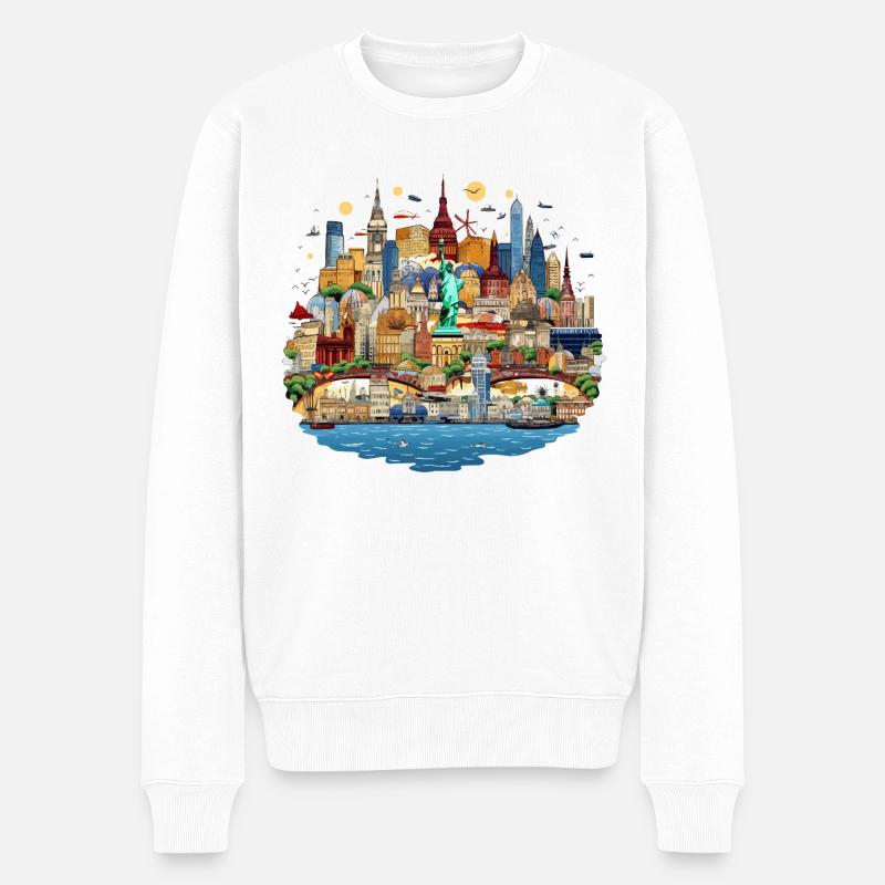 Weltstadt Skyline Kollage - Männer Premium Bio Pullover - Weiß
