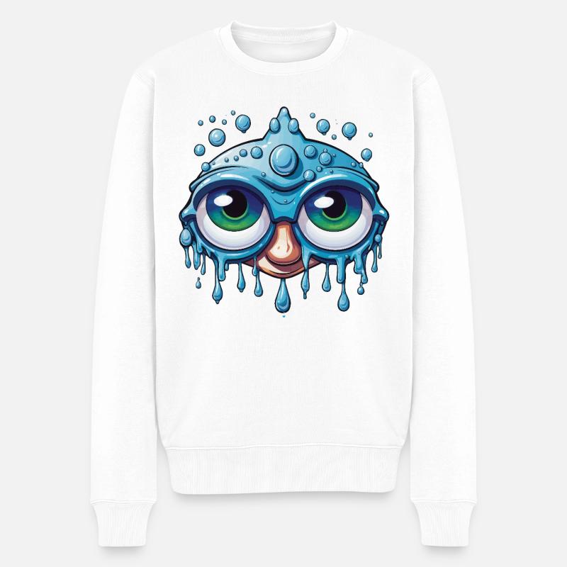 Blauer Tropfenkopf Kawaii Stil - Männer Premium Bio Pullover - Weiß