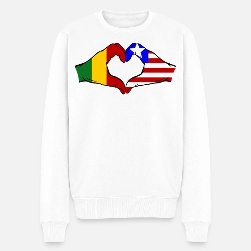 Mali_Liberia_Flagge_Haende_Herzform - Männer Premium Bio Pullover - Weiß