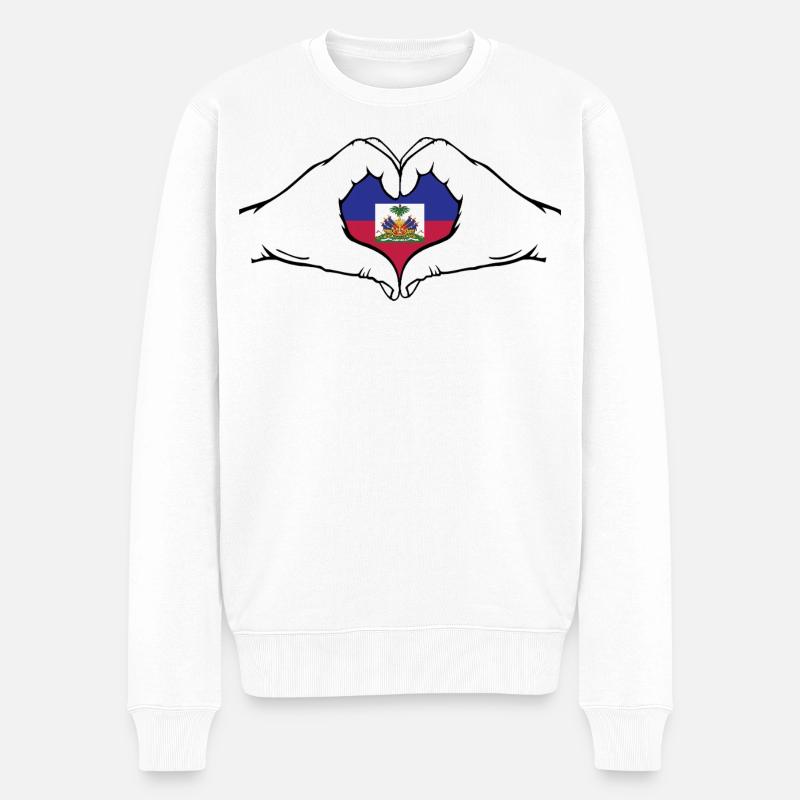 Haiti_Flagge_Hände_Herzform_used - Pull Premium bio Homme - blanc