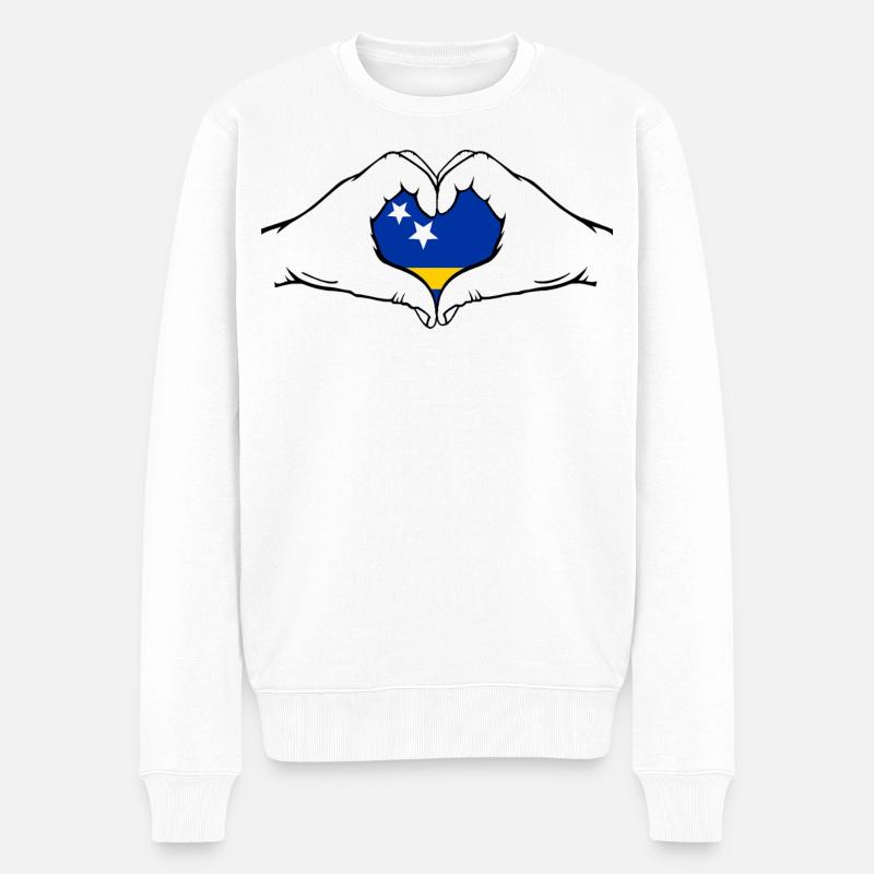 Curacao_Flagge_Hände_Herzform - Pull Premium bio Homme - blanc