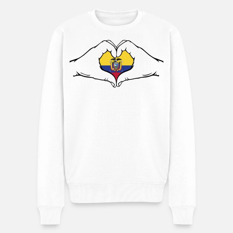 Ecuador_Flagge_Hände_Herzform - Männer Premium Bio Pullover - Weiß