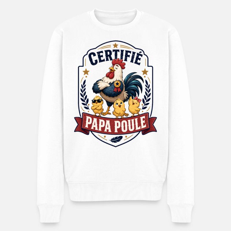 Zertifizierter Daddy Hen - Männer Premium Bio Pullover - Weiß