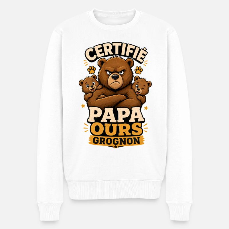 Certifié Papa Ours Grognon - Pull Premium bio Homme - blanc