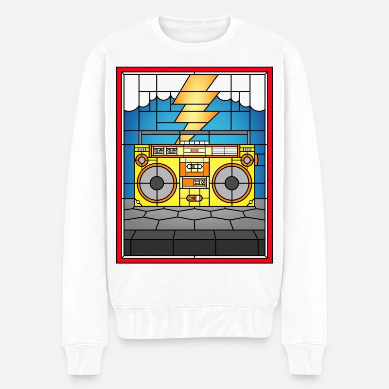 Buntglas-Boombox-Illustration - Männer Premium Bio Pullover - Weiß