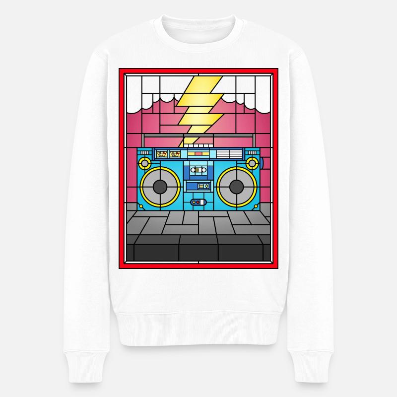 Buntglas-Boombox-Illustration - Männer Premium Bio Pullover - Weiß