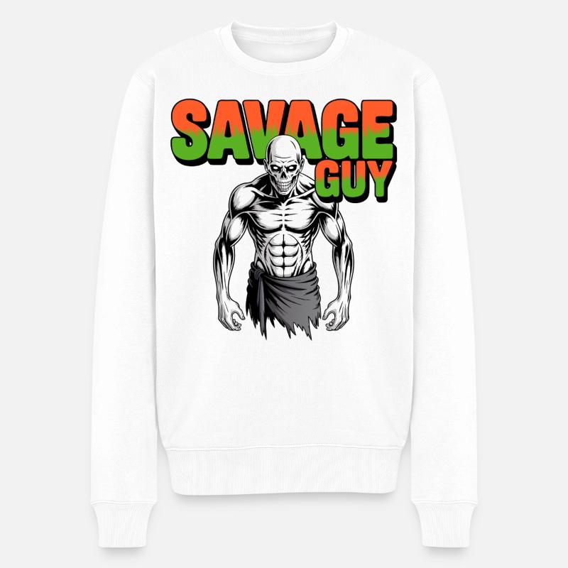 Savage Guy - Männer Premium Bio Pullover - Weiß