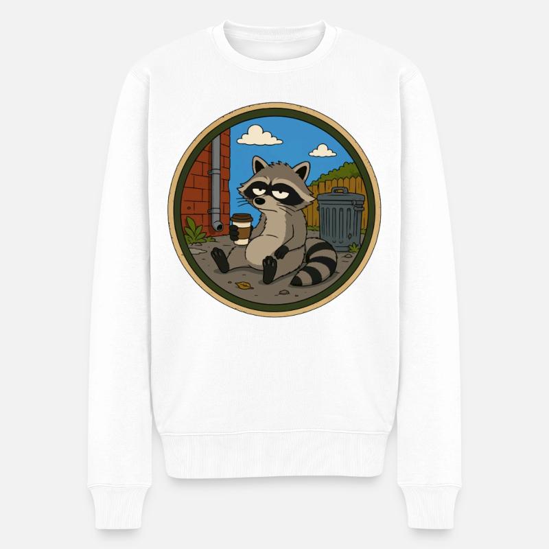 Waschbär in der Kaffeepause - Männer Premium Bio Pullover - Weiß