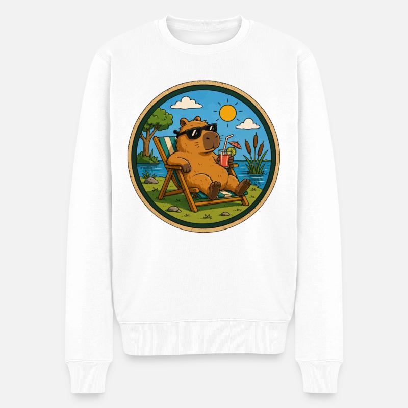 Strandbär mit Sonnenbrille - Männer Premium Bio Pullover - Weiß