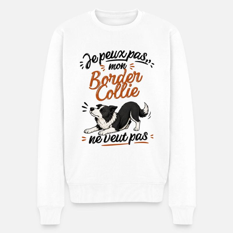 Border Collie Décontracté Illustré - Pull Premium bio Homme - blanc