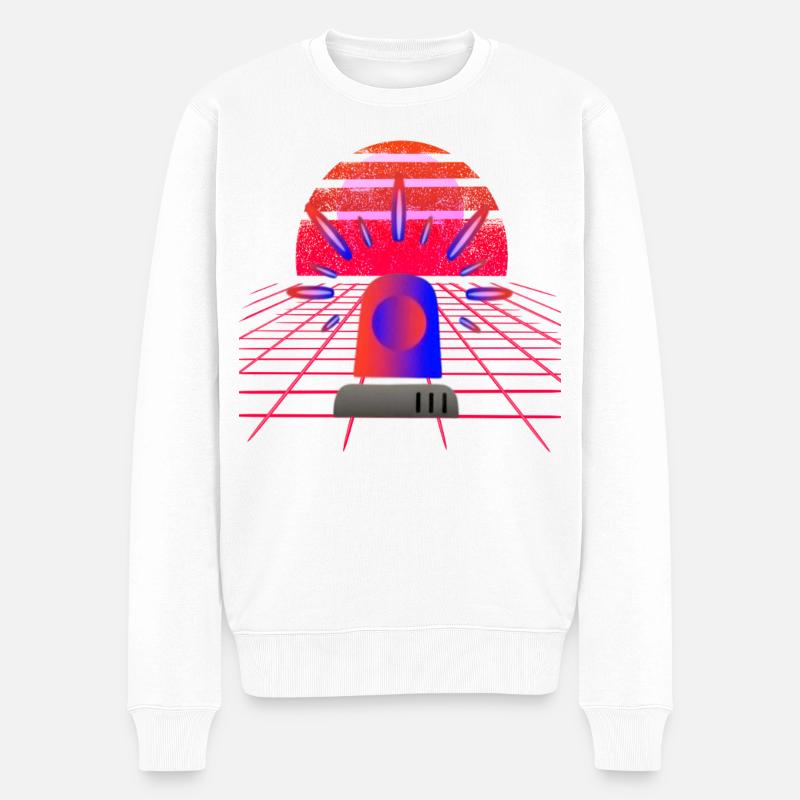 Retro Synthwave Sirene Blaulicht Neon - Männer Premium Bio Pullover - Weiß