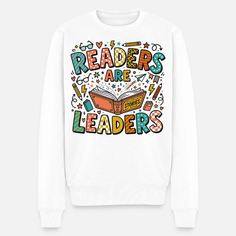 Lesen & Bildung – Leser sind Führungskräfte - Männer Premium Bio Pullover - Weiß