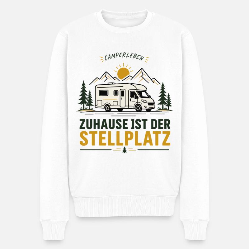 Zuhause ist der Stellplatz Campingliebe - Männer Premium Bio Pullover - Weiß