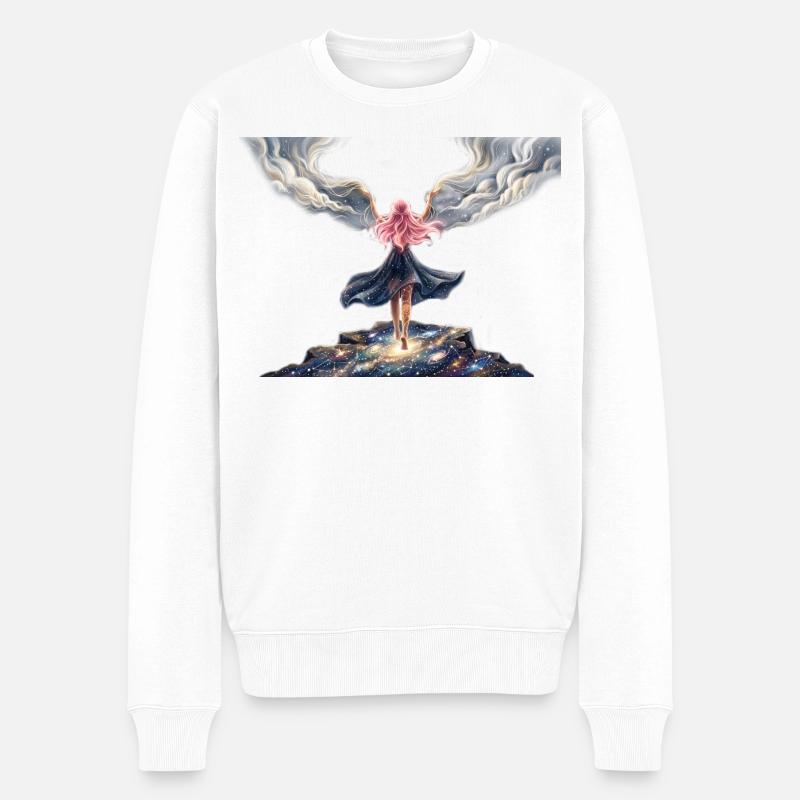 Mondmädchen mit Engelsflügeln - Männer Premium Bio Pullover - Weiß