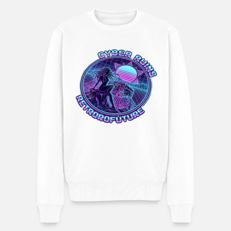 Cyber-Ruinen RetroFuture - Männer Premium Bio Pullover - Weiß