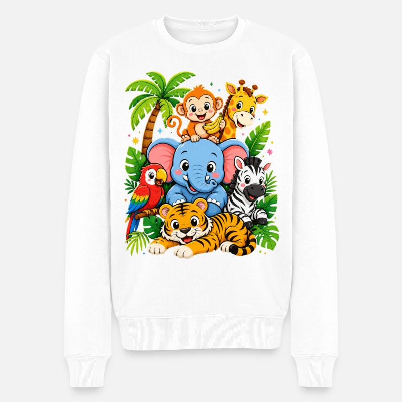 Jungle Tierfreude Cartoon - Männer Premium Bio Pullover - Weiß