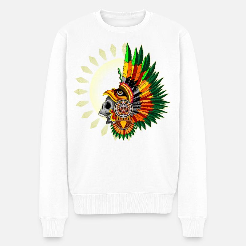 Aztekischer Adler-Kriegerschädel - Männer Premium Bio Pullover - Weiß