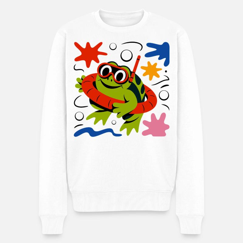 Frosch mit Taucherbrille - Männer Premium Bio Pullover - Weiß