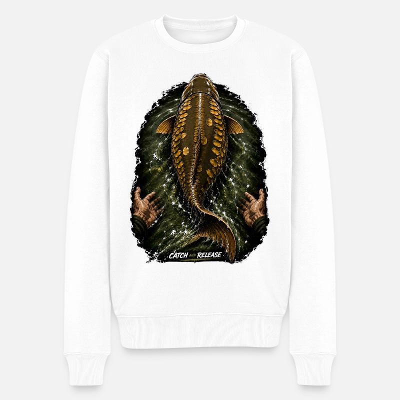 Catch & Release Karpfenfischen - Männer Premium Bio Pullover - Weiß