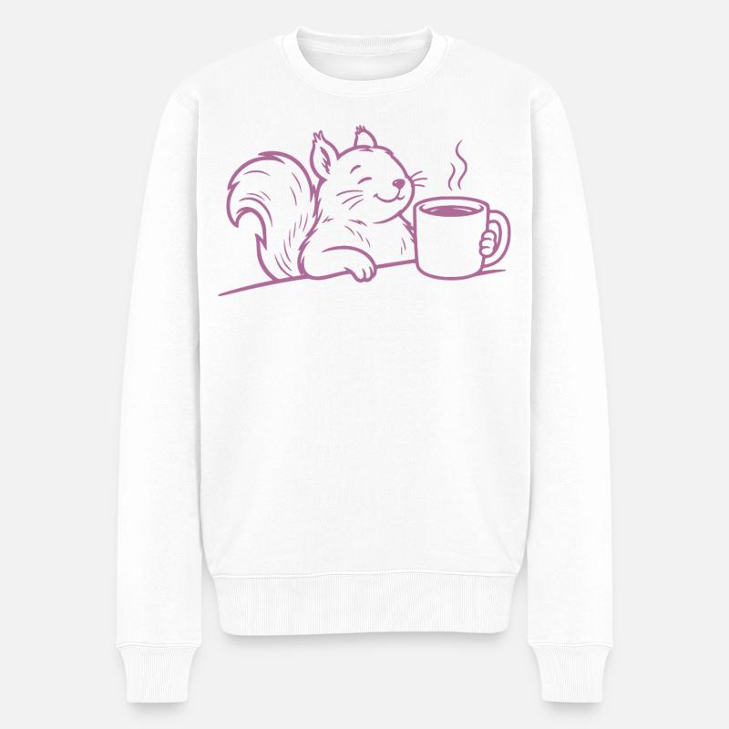 Eichhörnchen Kaffee Illustration Kaffeeliebe - Männer Premium Bio Pullover - Weiß