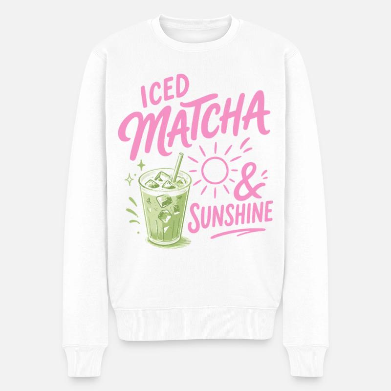 Iced Matcha Sunshine - Sommergetränk - Männer Premium Bio Pullover - Weiß