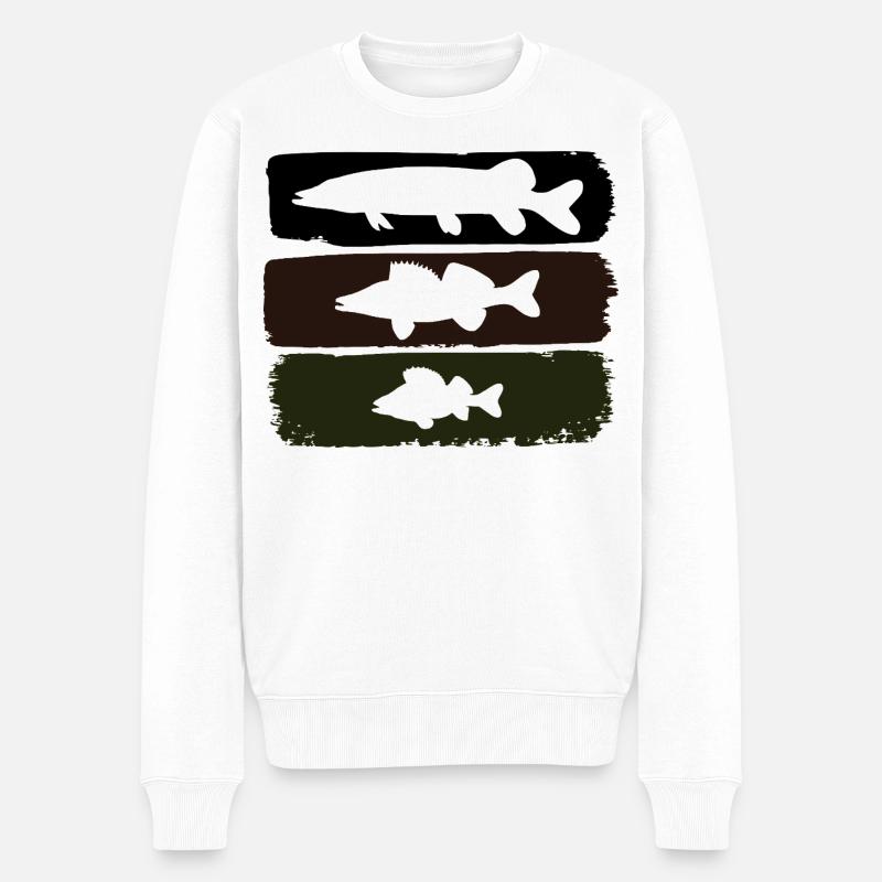 Hecht Zander Barsch - Männer Premium Bio Pullover - Weiß
