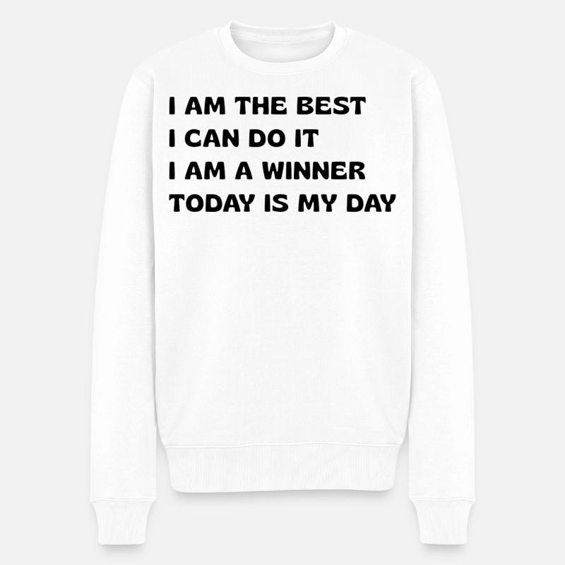 Kraftvolle Affirmationen - Männer Premium Bio Pullover - Weiß