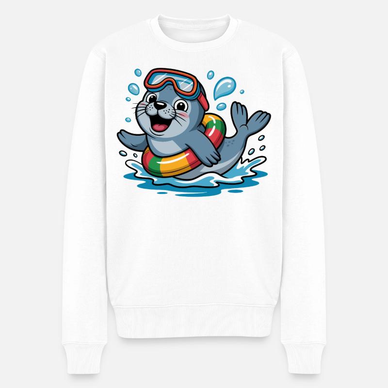 Cooler Seehund - Männer Premium Bio Pullover - Weiß