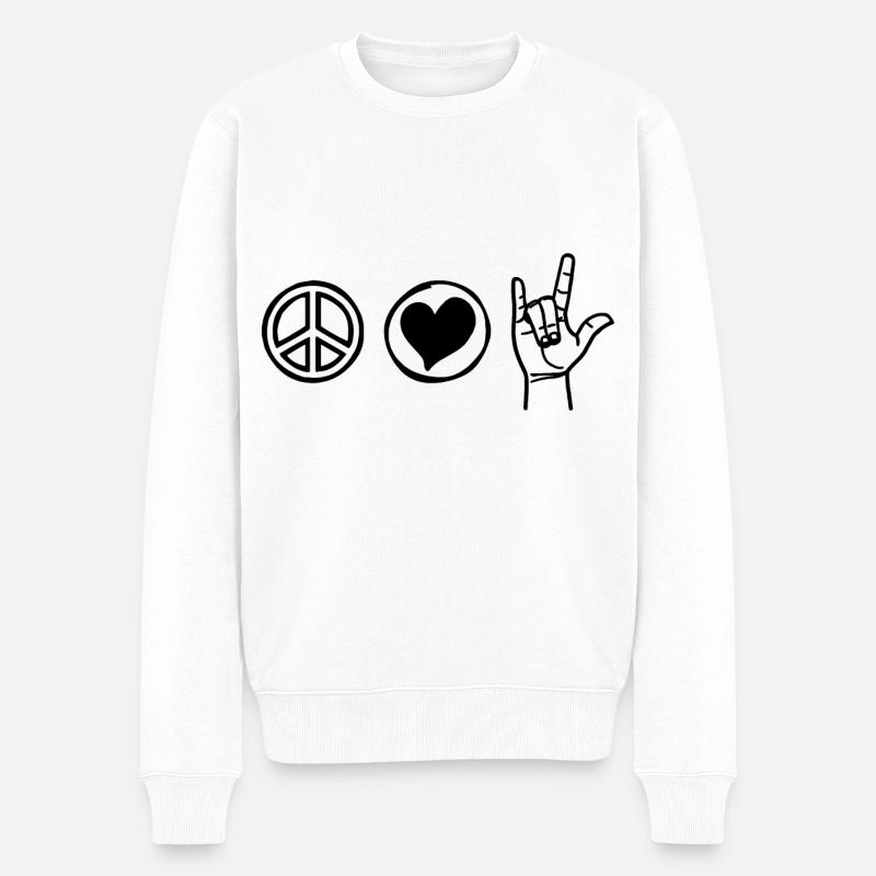 Peace Love Rock 'n' Roll Musikliebhaber - Männer Premium Bio Pullover - Weiß