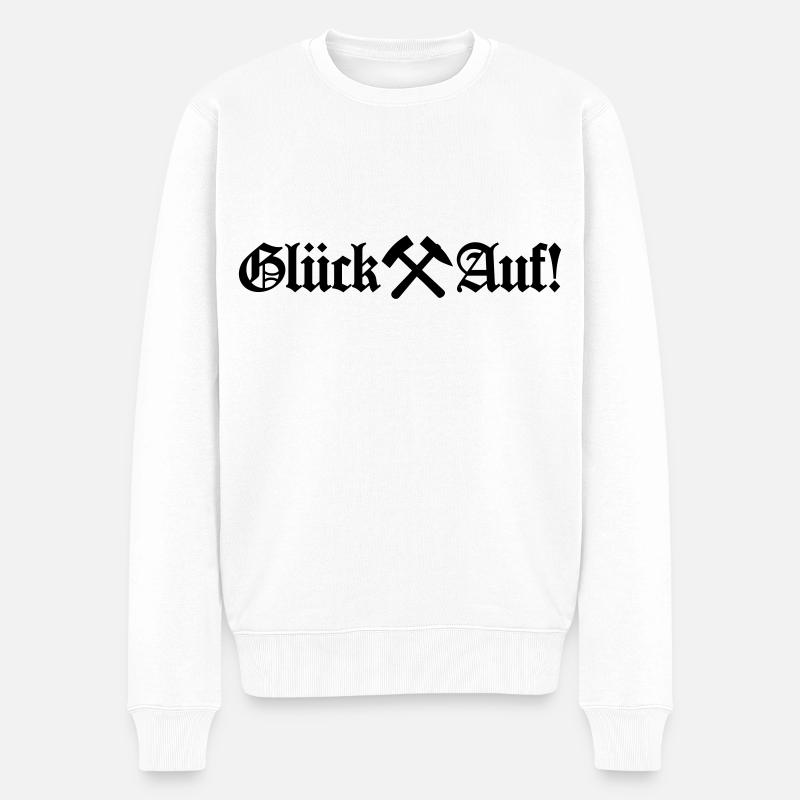 Farbe änderbar Glueck auf Glück Auf! Schriftzug - Männer Premium Bio Pullover - Weiß