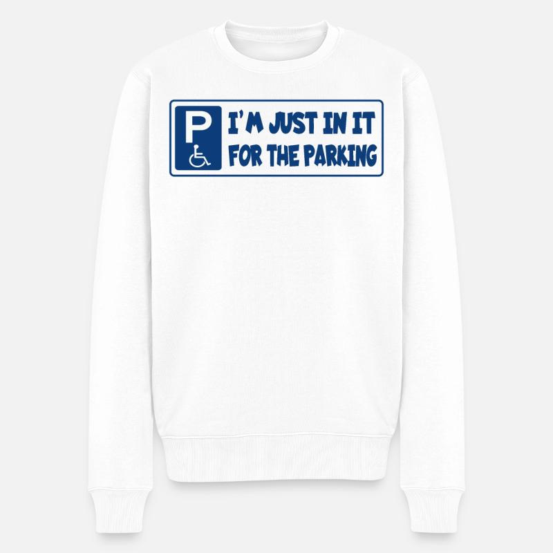 Ich sitze im Rollstuhl für die Parkplätze # - Männer Premium Bio Pullover - Weiß