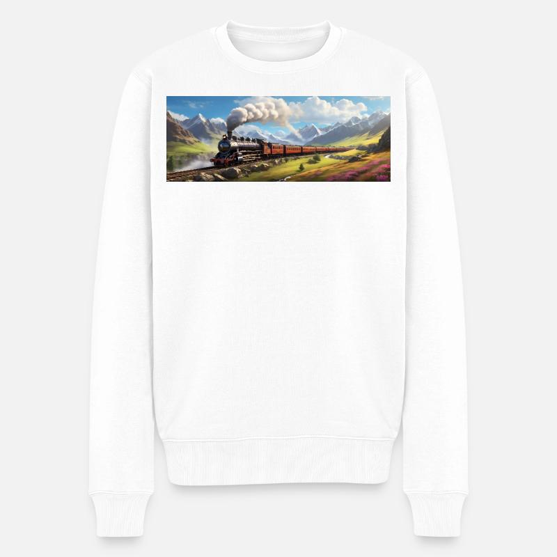 Nostalgischer Eisenbahnzug mit Dampflokomotive - Männer Premium Bio Pullover - Weiß