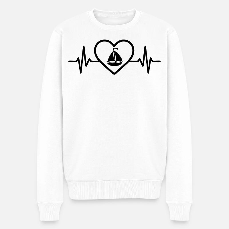 Segelboot Boot Herz Meer - Männer Premium Bio Pullover - Weiß