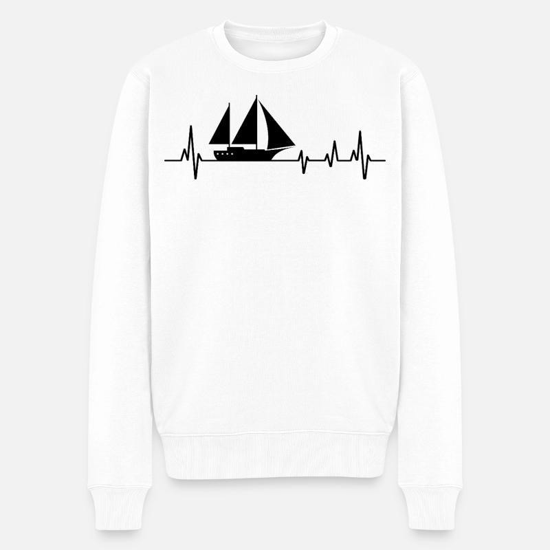 Heartbeat Sail Sailboat Sailboat - Männer Premium Bio Pullover - Weiß