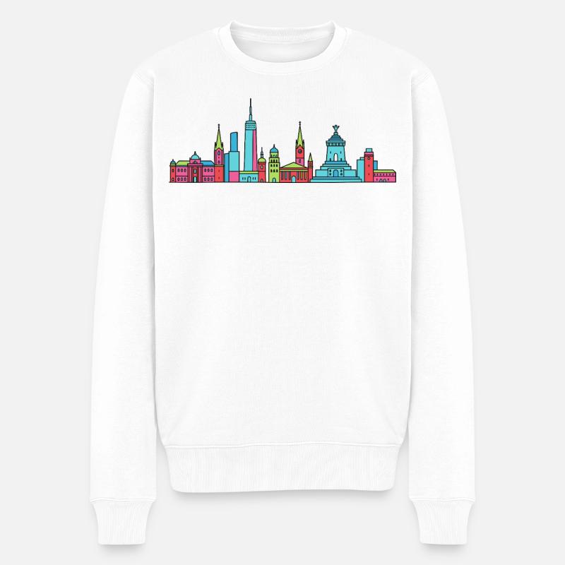 Leipziger Stadtsilhuettendenkmal Moderne Linienkunst - Männer Premium Bio Pullover - Weiß