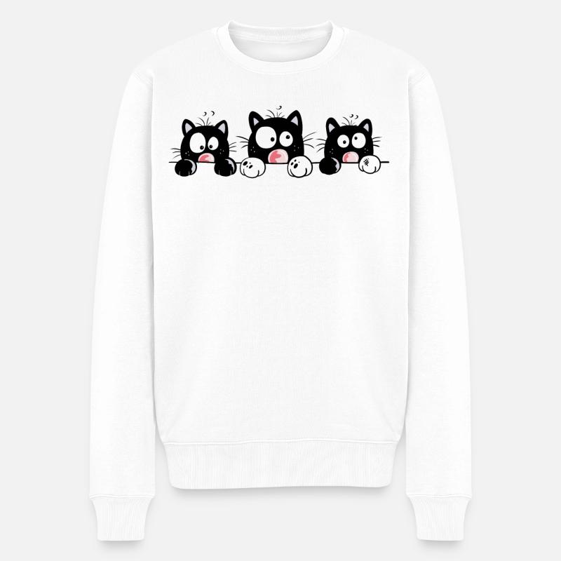 Neugierige Katzen - Männer Premium Bio Pullover - Weiß