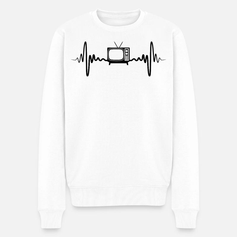 Retro Fernseher Kardiogramm - Männer Premium Bio Pullover - Weiß