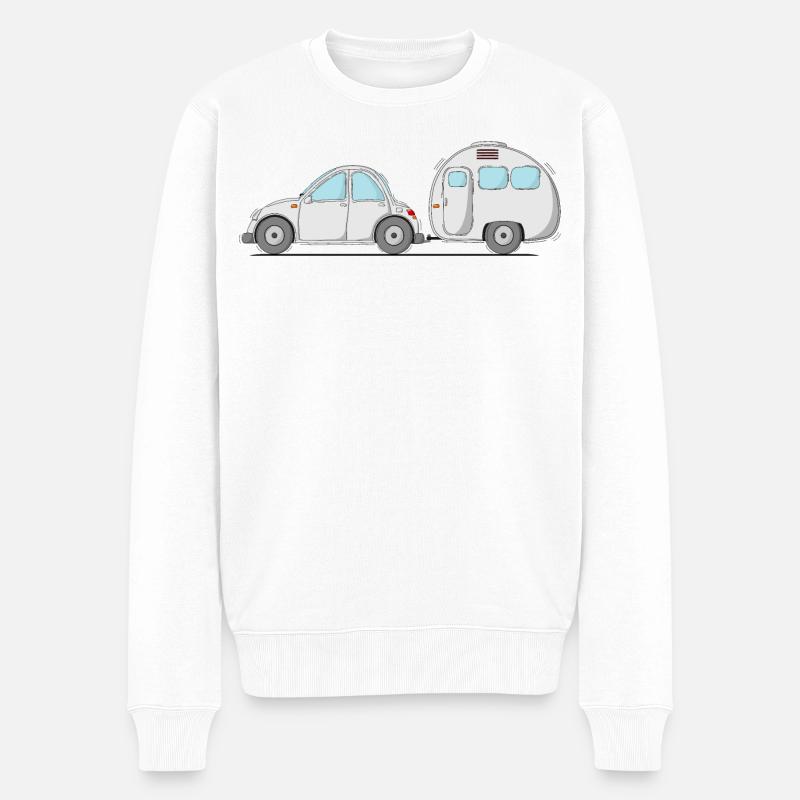 Auto mit Wohnwagen Grau - Männer Premium Bio Pullover - Weiß